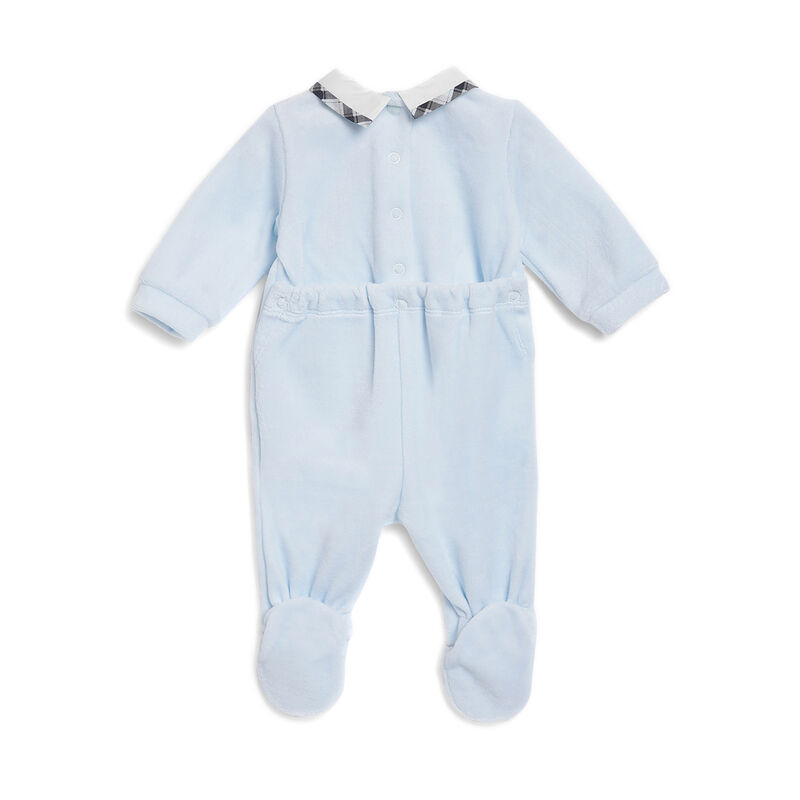 Boys Light Blue Applique Nappy Opening Babysuit image number 1